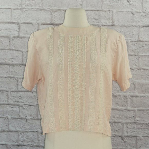 Vintage 80s Silk Lace Top - Picture 1 of 8
